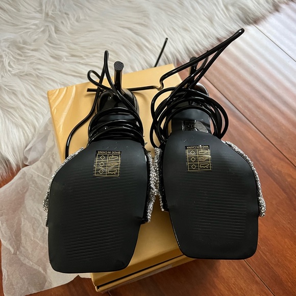 Simmi Black Diamanté Strappy Lace Up Heels - Picture 8 of 8